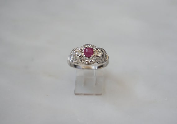 Platinum Ruby Ring / Antique Pre Art Deco Estate … - image 1