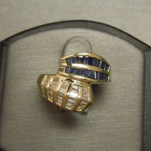Vintage Estate C1980 14K Gold 1.75TCW Baguette Sapphire & G H VVS VS Diamond Snake ByPass Ring Band Sz 6.5