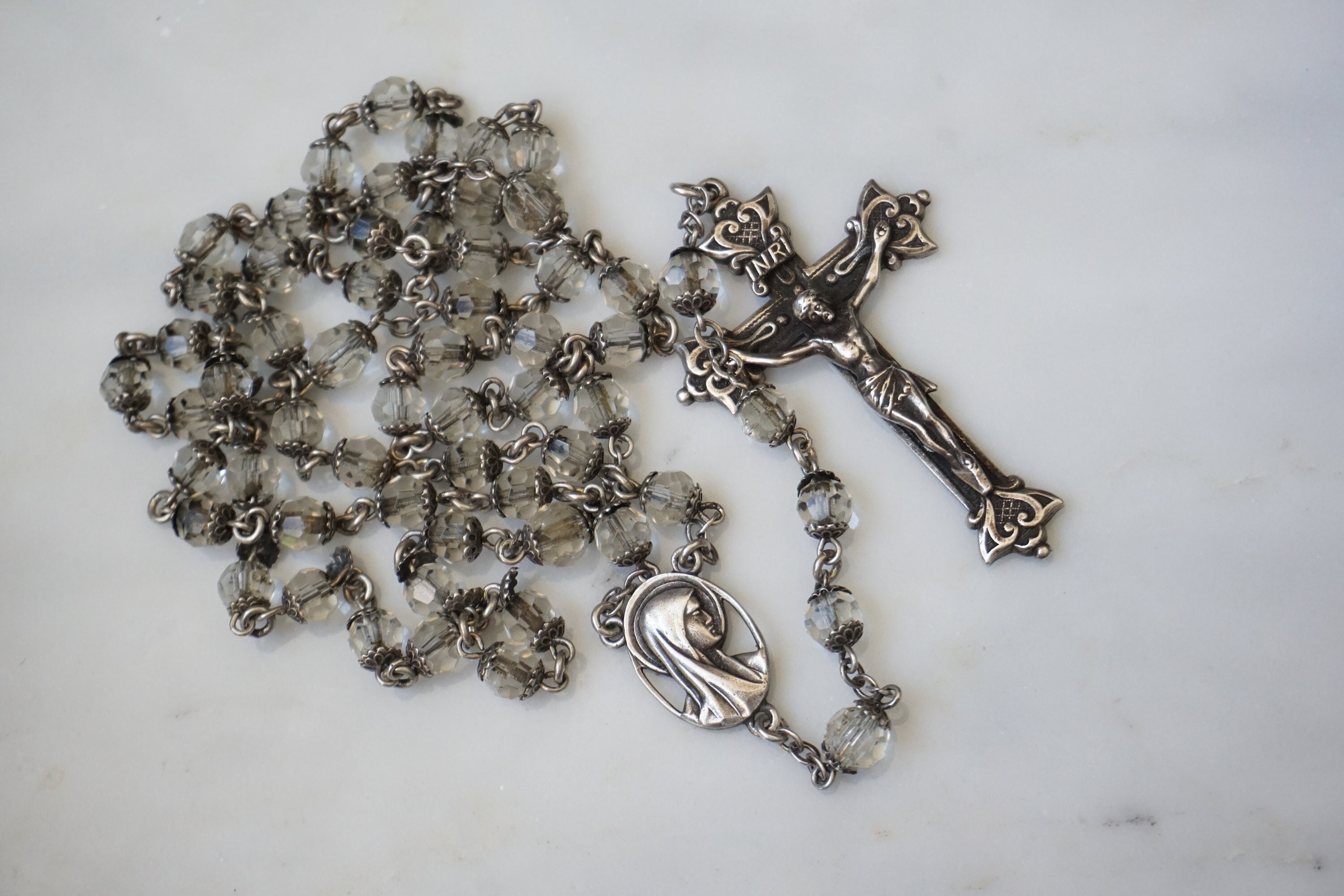 Antique Silver Rosary / Antique Estate C1920 Sterling Silver