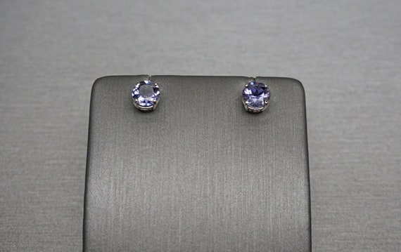 Iolite Stud Earrings / Vintage Estate 14K White G… - image 1