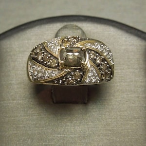 Vintage Art Deco Estate 14K Gold 1.19TCW Cushion cut Natural Grey Diamond & Fancy Diamond Spiral Dome Statement Ring Sz 7