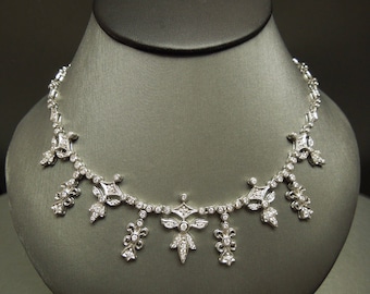 New Orleans Estate 14K White Gold Fleur de Lis 4.50TCW E F VVS VS Round Brilliant Diamond Statement Cocktail Necklace 17"