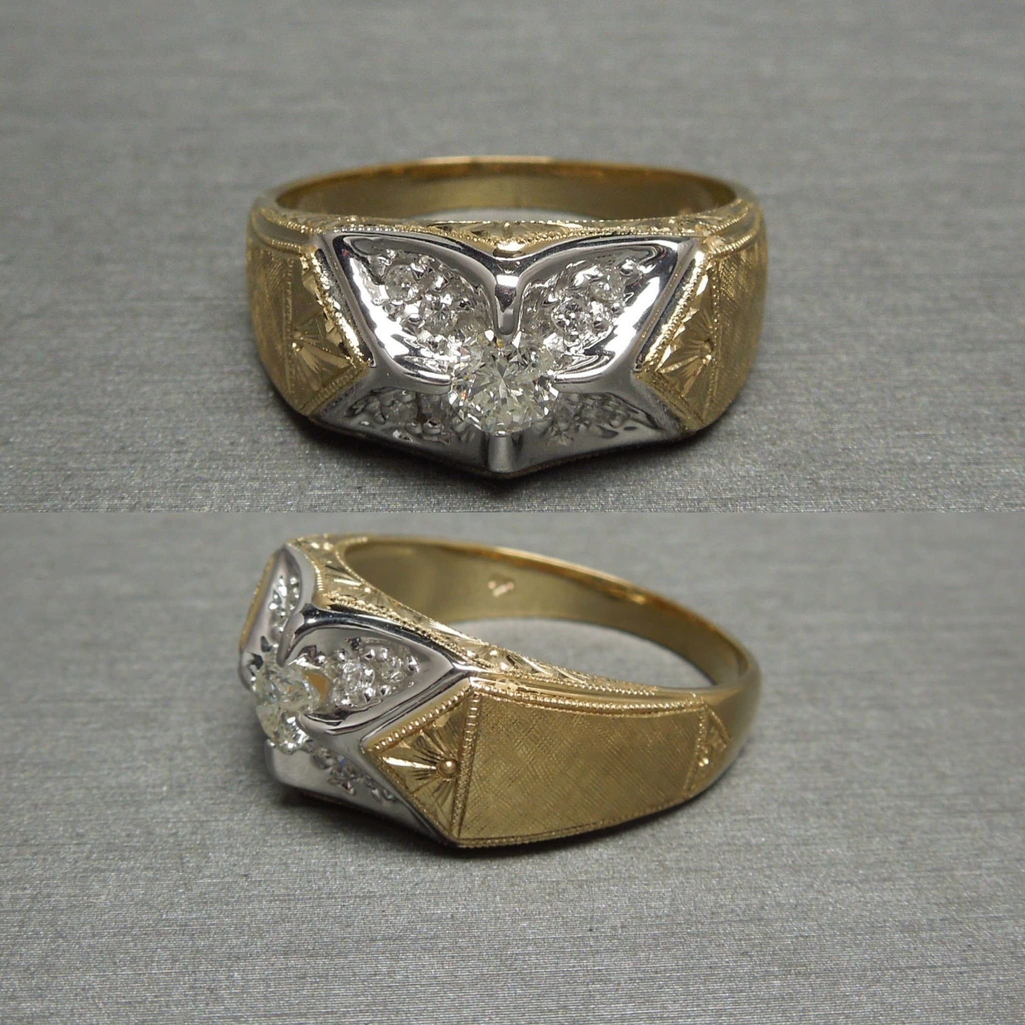 Mid Century Estate C1960 14K oro florentino 1.00TCW diamante brillante  anillo de pirámide egipcia de varios niveles Sz 12.75 -  México