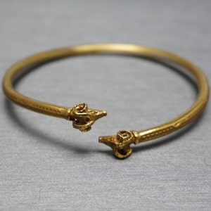Ram Head Bangle / Vintage Estate C1950 Gold Vermeil 925 Sterling Silver Double Ram&#39;s Head Bypass Bangle Bracelet / Ram Head Bracelet  7.5&quot;