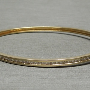 Vintage Estate 14K Gold 0.75TCW Channel Diamond Classic Bangle Bracelet / Gold Diamond Bangle  7&quot;