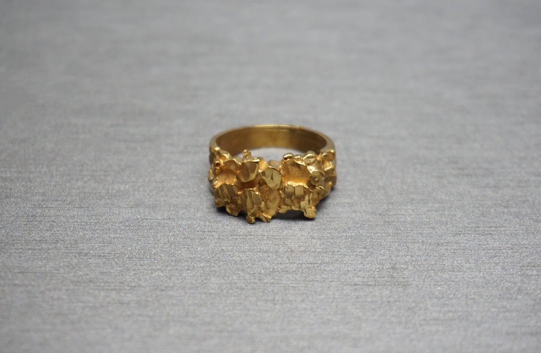 Gold Nugget Ring / Men's Vintage Estate 1980s Gold Vermeil Sterling