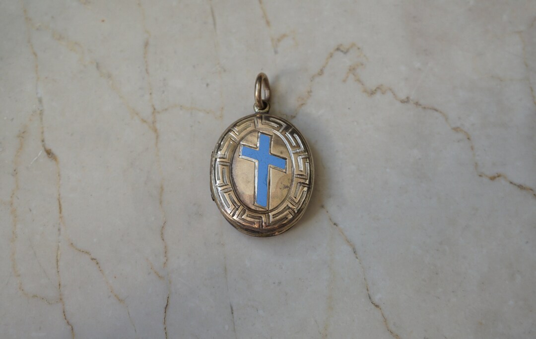 Antique Greek Revival Estate Circa 1860 9KT Gold Blue Enamel Cross ...
