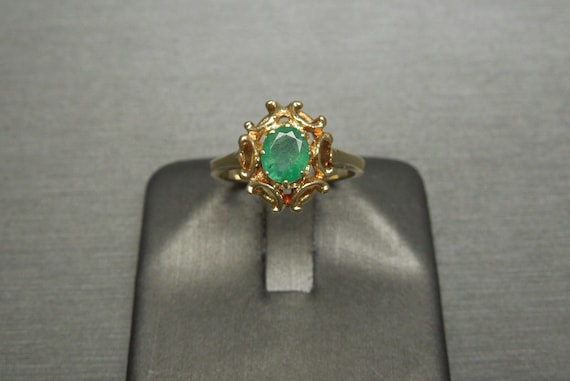 Vintage Estate C1970 14K Gold 0.65 carat Oval Emerald Solitaire Filigree Ring / Vintage Emerald Ring  Sz 4