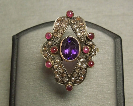 Vintage Art Deco Estate 14K Gold + Silver 3.70TCW… - image 1