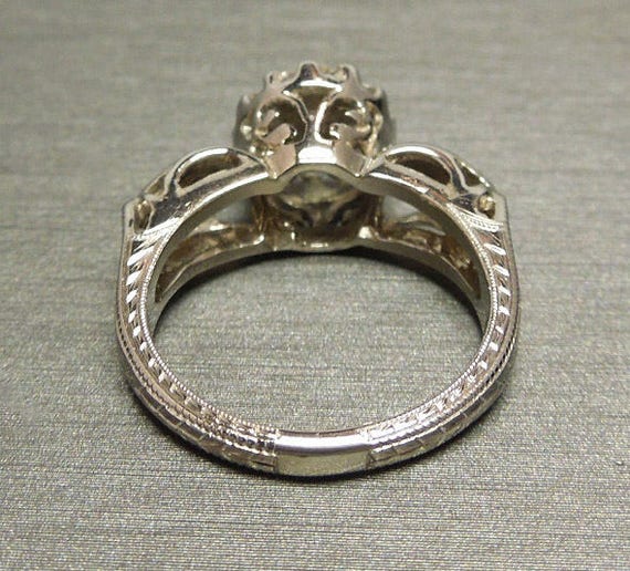 Antique Estate C1940 Hand Engraved 10K White Gold Filigree