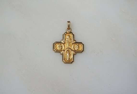 14K Gold Four Way Cross / Unisex Vintage Estate C… - image 1