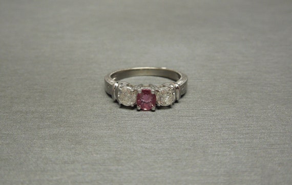 Estate 14K White Gold 1.16TCW Ruby & Diamond Thre… - image 1