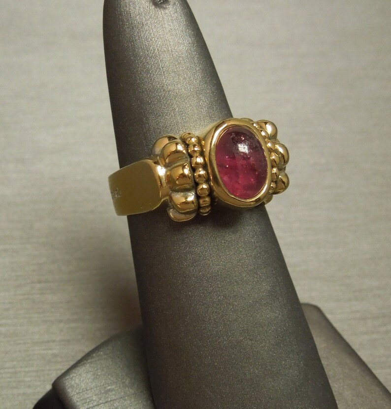 Unisex Vintage Estate Ancient Roman Style 925 Gold Vermeil 18K Gold Accent 2ct Pink Red Tourmaline Solitaire Ring Sz 7