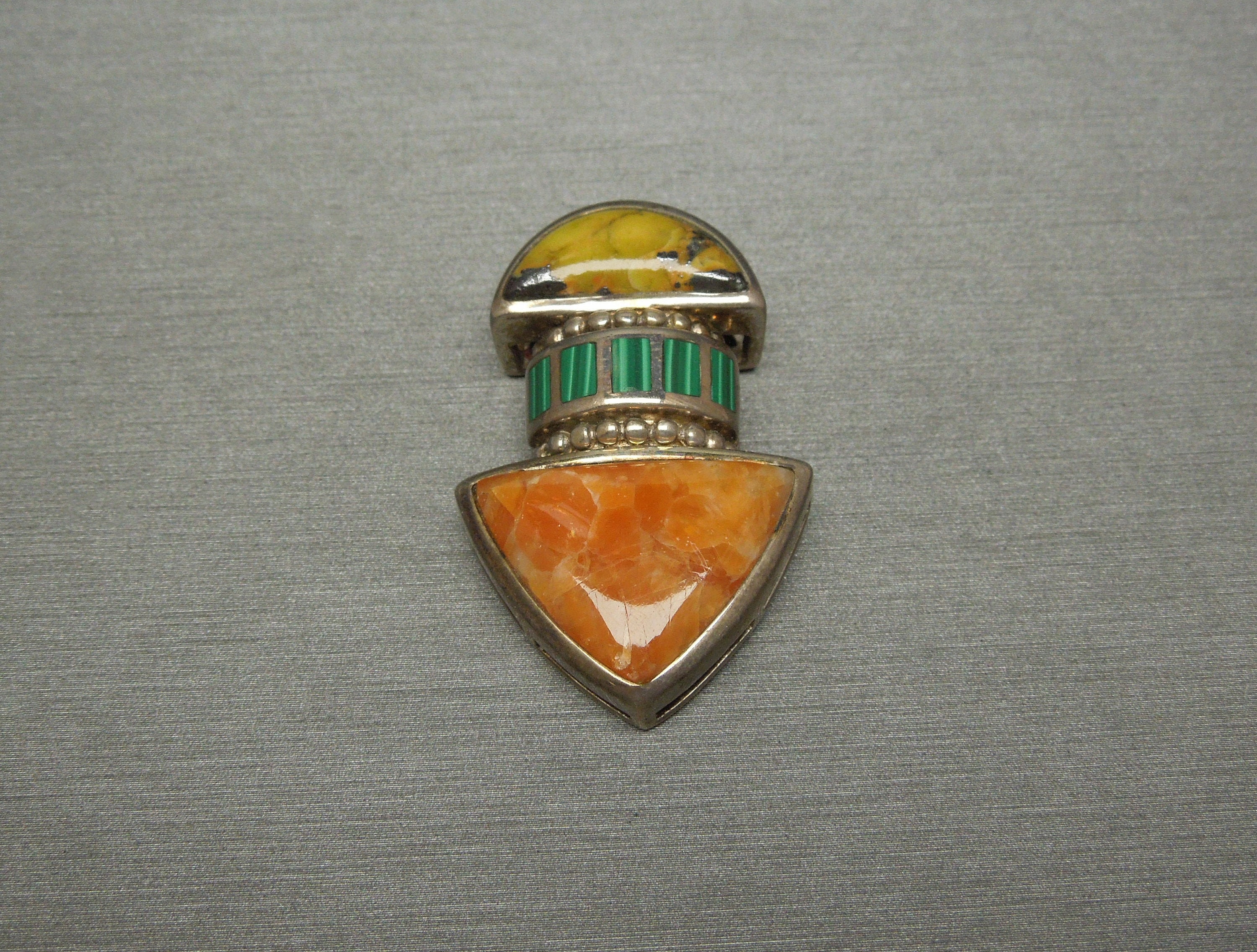 Unisex / Men's Vintage Estate Sterling Silver Multi Gemstone Aztec