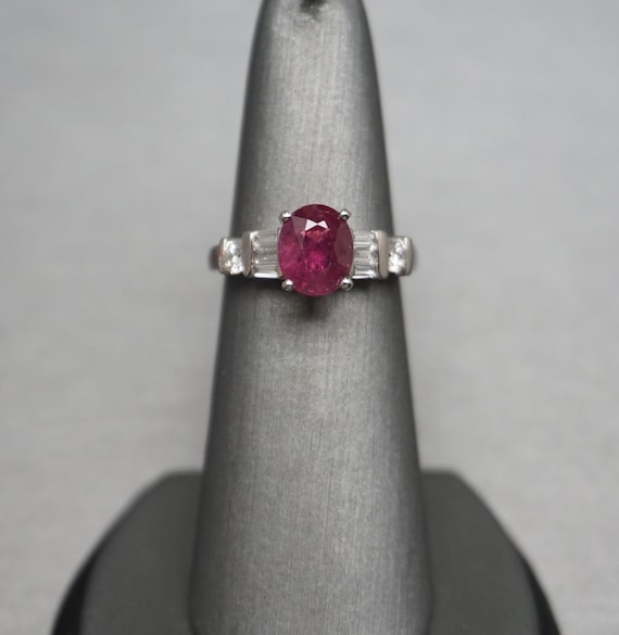 Platinum Ruby Engagement Ring / Estate Platinum 1… - image 1