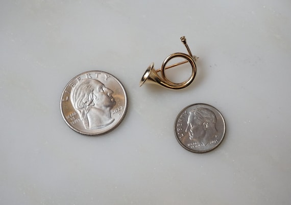 14K Gold French Horn Pin / Vintage Estate C1970 14K Gold French Horn Lapel Pin / Small Gold French Horn Pin  0.75" View 5