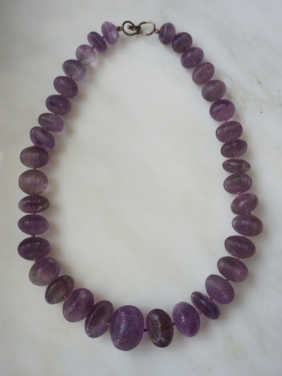 Carved Amethyst Necklace / Vintage Estate Hand Ca… - image 2