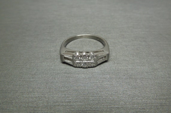 Mid Century Estate C1960 Platinum 0.58TCW Tapered Baguette & Brilliant Diamond Wedding Band / Platinum Baguette Band  Sz 6.5