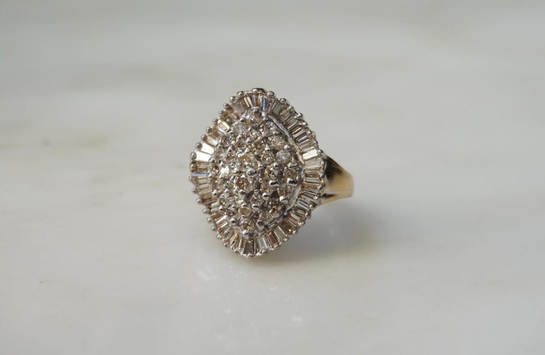 Diamond Ballerina Ring / Vintage Estate C1970 14K Gold 4TCW Round ...