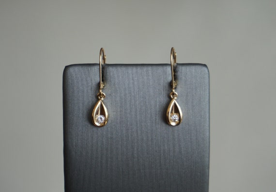 14K Diamond Raindrop Earrings / Vintage Estate 14… - image 8