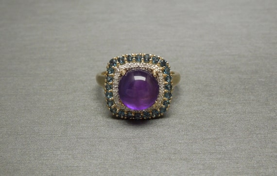 Amethyst Sphere Halo Ring / Vintage Estate 14K Go… - image 1