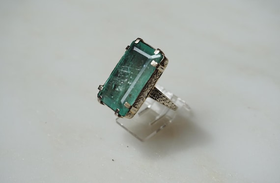 Antique Emerald Solitaire Ring / Antique Estate C… - image 3