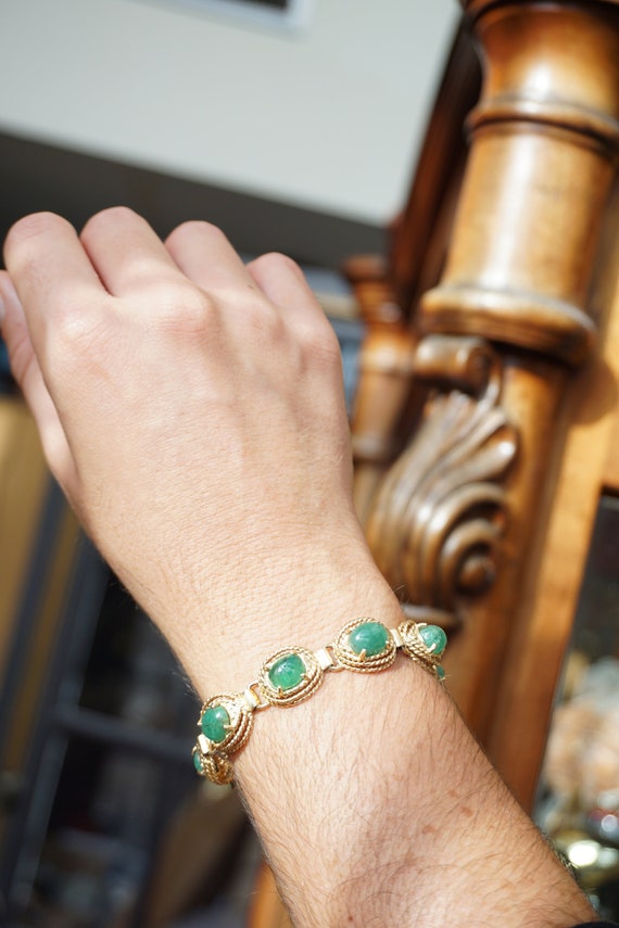 Cabochon Emerald Bracelet / Mid Century Estate C1… - image 6