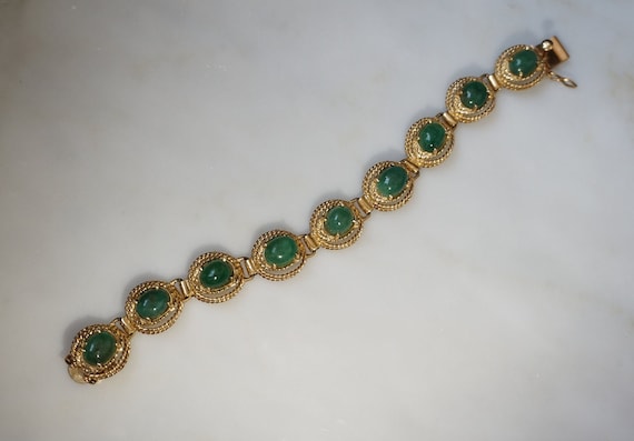 Cabochon Emerald Bracelet / Mid Century Estate C1… - image 1