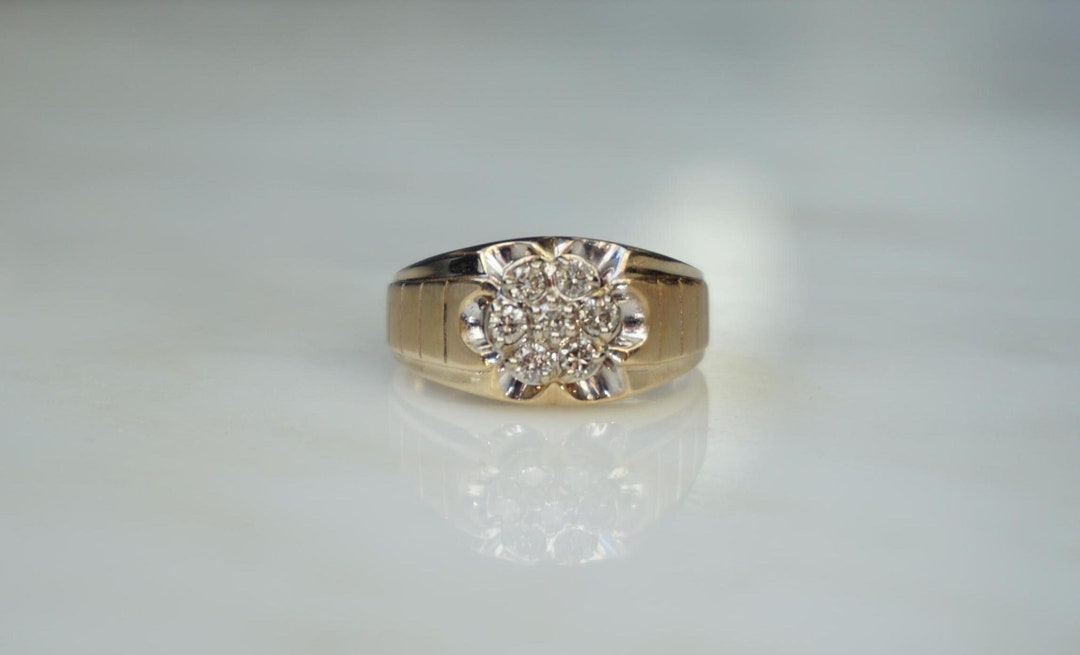 Men's Diamond Cluster Ring / Vintage Mid Century Estate C1960 10K