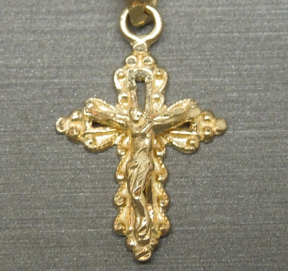 Unisex Vintage Estate 10K Gold Miniature Crucifix… - image 8