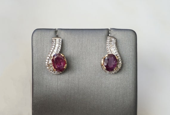 Art Deco Ruby Earrings / Vintage Estate 14K White… - image 1