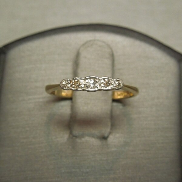 Antique European Estate C1900 18K Yellow Gold Platinum 0.16TCW European Single cut Diamond Wedding Band Ring Sz 6