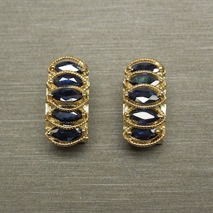 Vintage Estate C1980 14K Gold Braided Rope Halo 1.50TCW Sapphire Cathedral Pyramid Style Earrings 0.65&quot;