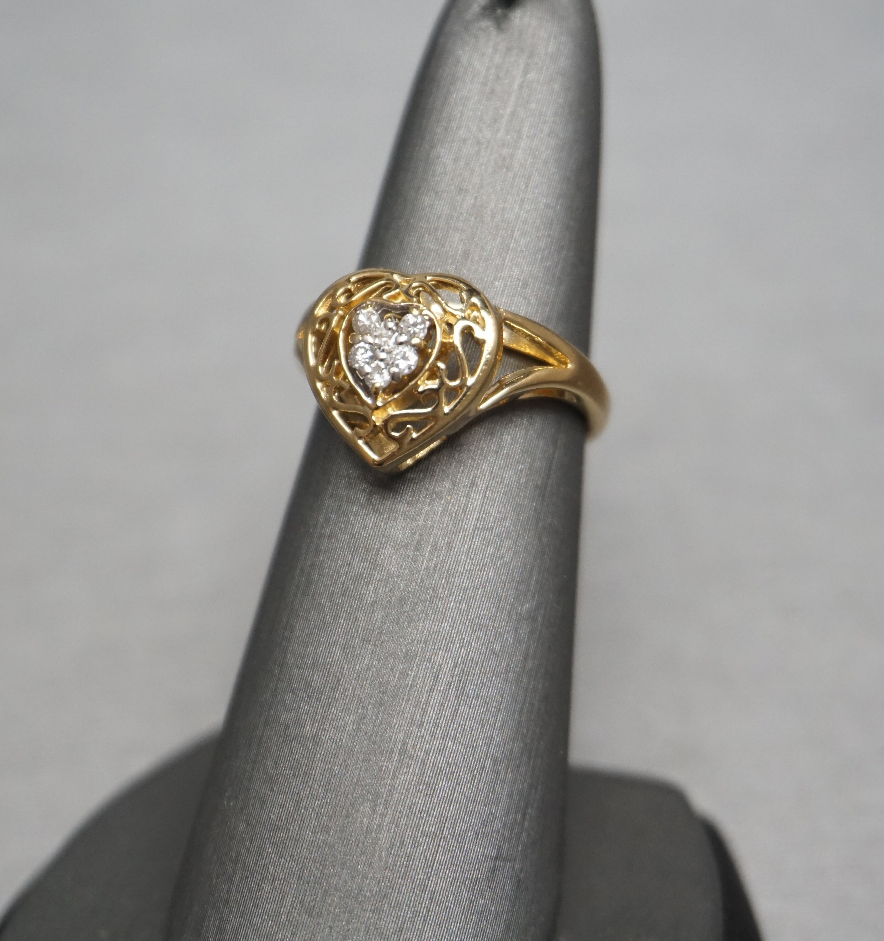 14K Yellow Gold Pink Sapphire & Diamond Heart Ring