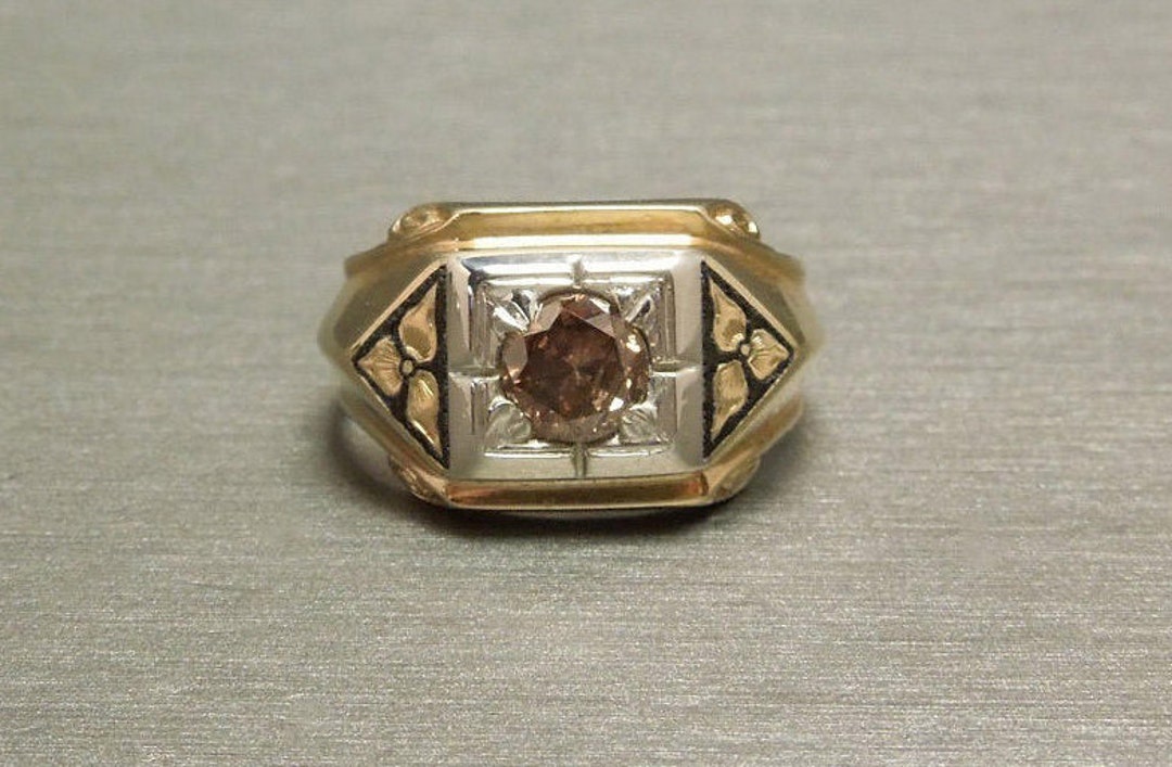 Men's Antique Estate C1940 10K Gold + Black Enamel 0.80ct Fancy Red ...