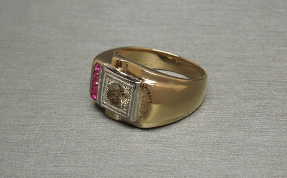 Men's Art Deco Estate C1940 14K Gold 0.90TCW Fanc… - image 8