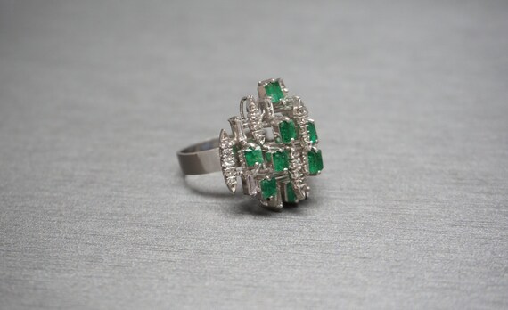 Emerald Cocktail Ring / Mid Century Estate Circa … - image 2