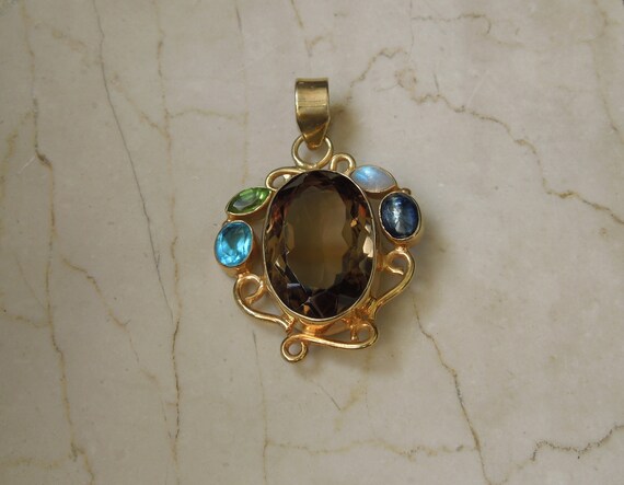 Vintage Estate 925 Gold Vermeil Blue Tourmaline, … - image 1