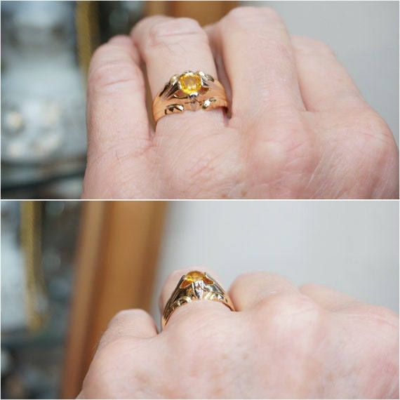 Men's Golden Sapphire Ring / Unisex Victorian Est… - image 4
