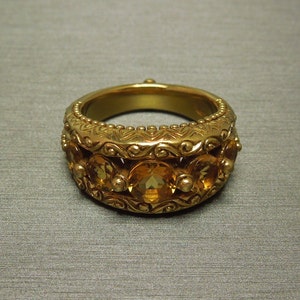 Unisex Vintage Estate Ancient Roman Style 925 Sterling Silver + 18K Gold 2.75TCW Golden Citrine Statement Band / Ring Sz 8