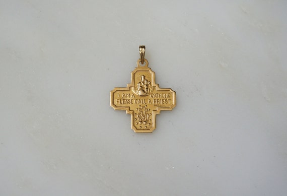 14K Gold Four Way Cross / Unisex Vintage Estate C… - image 2