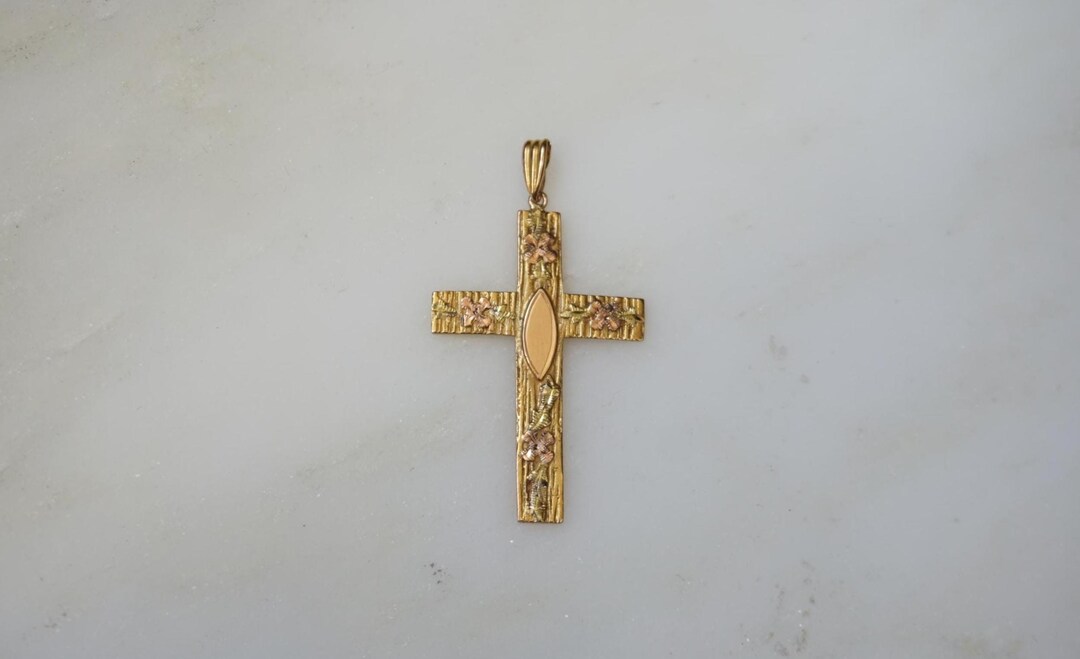 10K Tri Color Gold Cross / Antique Estate C1910 10K Rose, Green ...