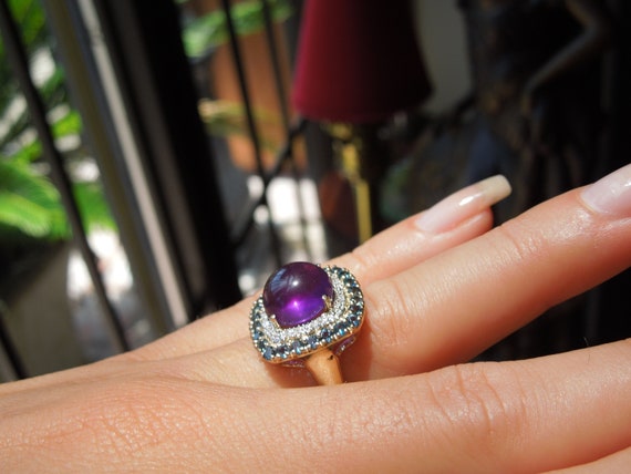 Amethyst Sphere Halo Ring / Vintage Estate 14K Go… - image 4