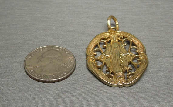 Vintage Estate C1950 Gold Vermeil CREED Sterling Mary Conceived Recourse To Thee Filigree Religious Pendant 2" x 1 1/8" View 6