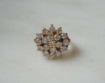 Diamond Cluster Ring / Mid Century Estate C1960 14K Gold 2.25TCW Brilliant Diamond Flower Cluster Engagement Ring  Sz 5.5