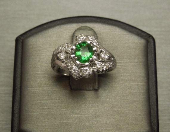 Vintage Estate C1950 14K White Gold 1.62TCW Green… - image 5