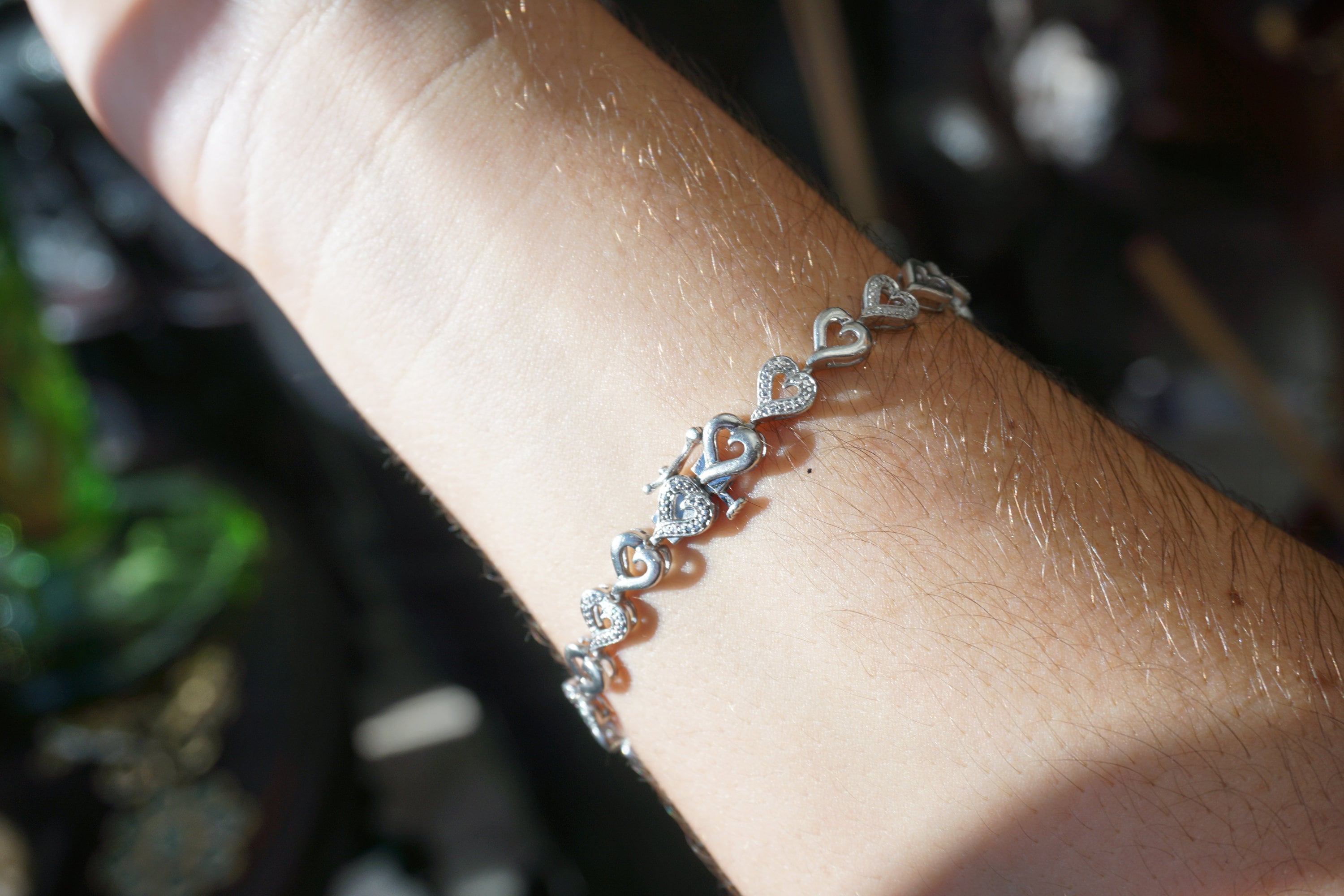 Vintage 80s Sterling Silver & Onyx Designer Heart Bracelet