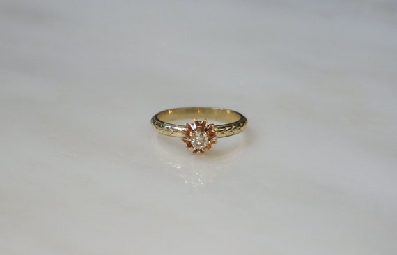 14K Diamond Buttercup Ring / Vintage Estate C1950… - image 1