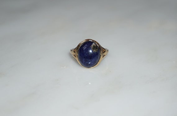 10K Gold Bezel Lapis Ring / Antique Estate C1920 10K Gold Egyptian Revival Bezel set Natural Lapis Lazuli Ring / Vintage Lapis Ring Sz 6