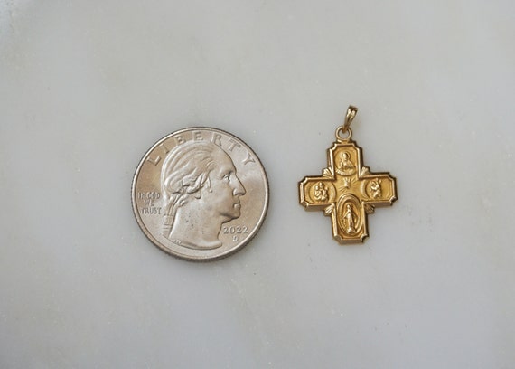 14K Gold Four Way Cross / Unisex Vintage Estate C… - image 4